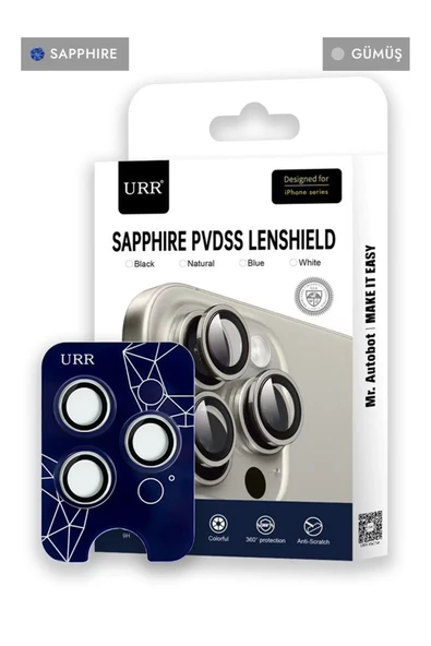 URR iPhone 14 Pro Max Sapphire PVDSS Kamera Lens Koruyucu - Gümüş ürün görseli 1