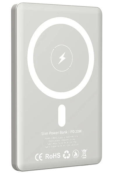 URR CDB005 5.000 mAh 20W Type-C 15W Kablosuz Şarj Magsafe UltraSlim PD Powerbank - Natural Grey ürün görseli 1