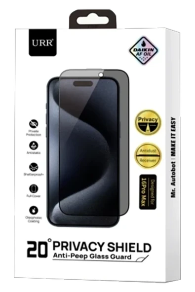 URR iPhone 16 Plus HD Privacy Cam Ekran Koruyucu - Siyah ürün görseli 1