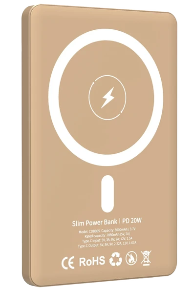 URR CDB005 5.000 mAh 20W Type-C 15W Kablosuz Şarj Magsafe UltraSlim PD Powerbank - Gold ürün görseli 1