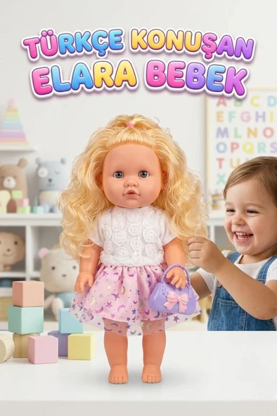 Elara Türkçe Konuşan 35cm Kafası Kolları ve Bacakları Et Bebek Gövdesi Sert Plastik Oyuncak Bebek ürün görseli 1
