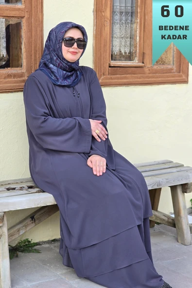 Kadın Tesettür Giyim Büyük Beden Üç Katlı Astarlı Abaya Ferace ürün görseli 1