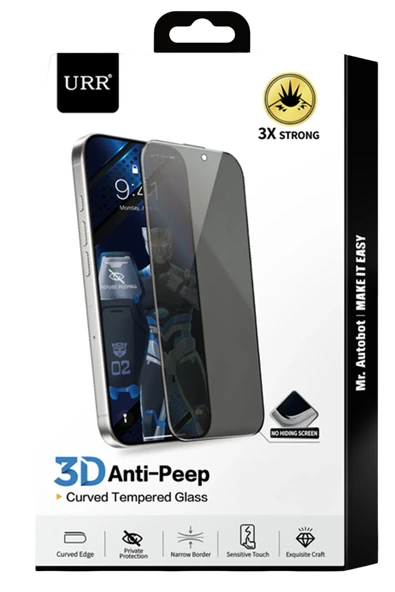 URR  iPhone 16 Pro Max 3D Anti-Peep Curved Hayalet Cam Ekran Koruyucu - Siyah ürün görseli 1