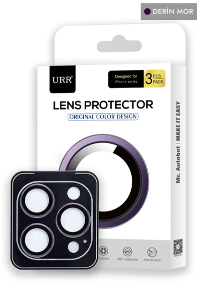 URR iPhone 14 Pro Max 3D PVD Dioxide Kamera Lens Koruyucu - Derin Mor ürün görseli 1