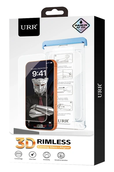 URR  iPhone 17 Pro Max 3D Rimless Aligner AutoKit Corning Glass Ekran Koruyucu - Şeffaf ürün görseli 1
