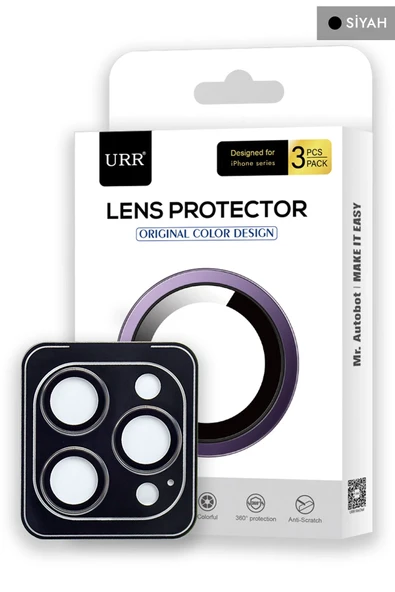 URR iPhone 15 Pro Max 3D PVD Dioxide Kamera Lens Koruyucu - Siyah ürün görseli 1