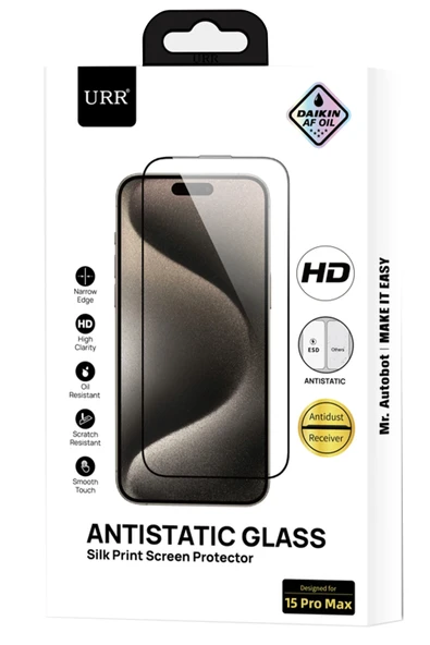 URR iPhone 14 2.5D Antistatik Silkscreen Cam Ekran Koruyucu - Siyah ürün görseli 1