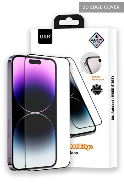 URR iPhone 14 Pro 3D Silikon Edge HD Cam Ekran Koruyucu - Siyah ürün görseli 1