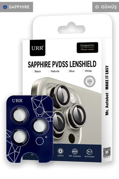 URR iPhone 15 Pro Max Sapphire PVDSS Kamera Lens Koruyucu - Gümüş ürün görseli 1
