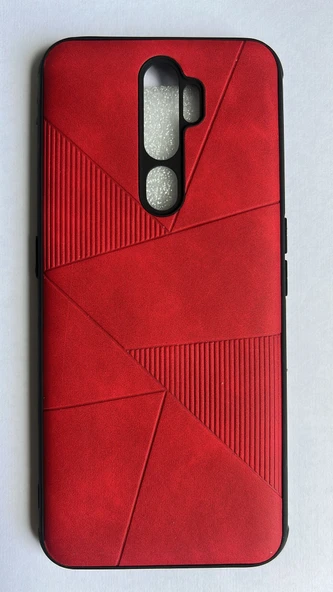 OPPO A5 2020 DERİ GÖRÜNÜMLÜ DESENLİ KIRMIZI KILIF ürün görseli 1
