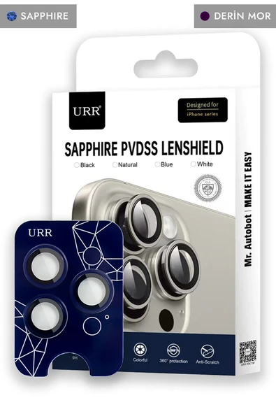 URR iPhone 14 Pro Max Sapphire PVDSS Kamera Lens Koruyucu - Derin Mor ürün görseli 1