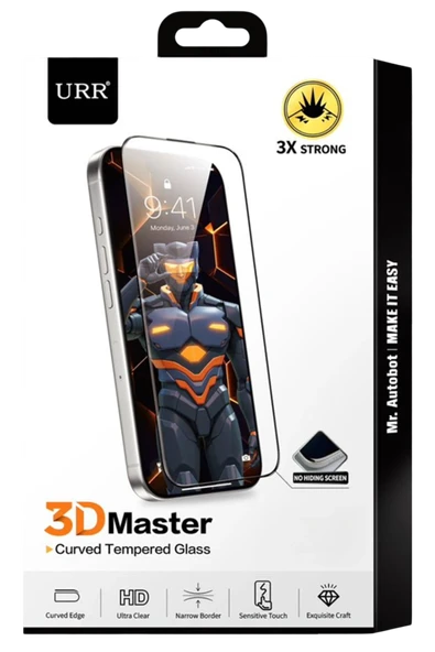 URR  iPhone 17 Pro 3D Anti-Peep Curved Hayalet Cam Ekran Koruyucu - Siyah ürün görseli 1