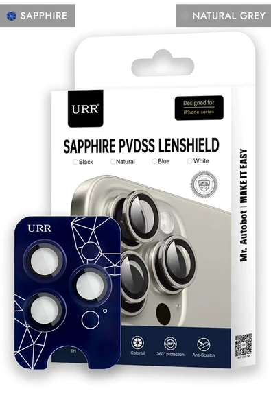 URR iPhone 15 Pro Max Sapphire PVDSS Kamera Lens Koruyucu - Natural Grey ürün görseli 1