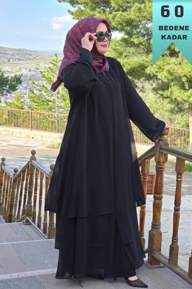 Kadın Tesettür Giyim Büyük Beden Üç Katlı Astarlı Abaya Ferace ürün görseli 1