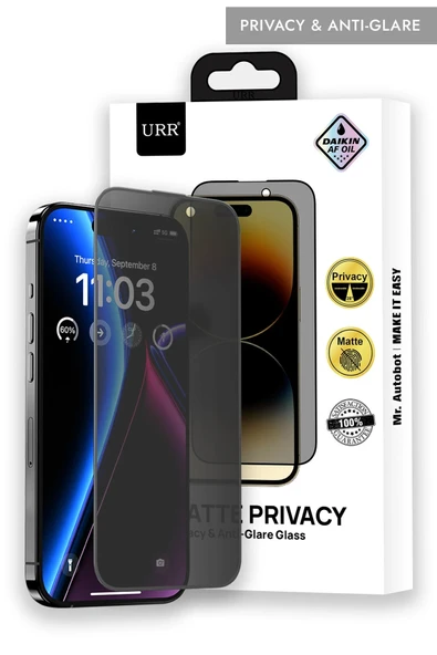 URR iPhone 14 Pro Max Matte Privacy Cam Ekran Koruyucu - Siyah ürün görseli 1