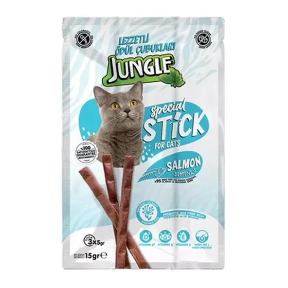 Jungle Sticks Somonlu Çubuk Kedi Ödülü 15 g (3 x 5 gr) x 20 Adet ürün görseli 1