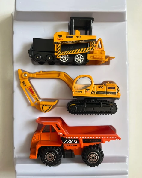 İnşaat Araçları Seti 3 Parça Sarı Turuncu Renkli 8 Cm ürün görseli 1
