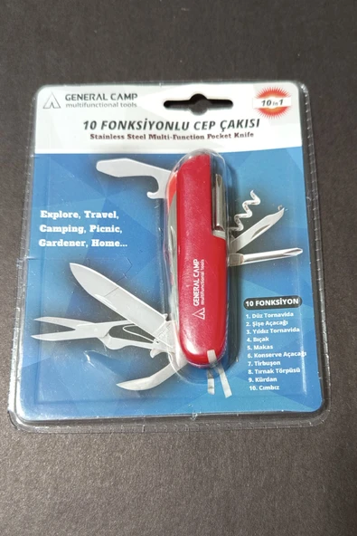 General Camp GC-761 10 Fonksiyonlu Paslanmaz Çelik Çok Amaçlı Cep Çakısı (İsviçre Çakısı) ürün görseli 1