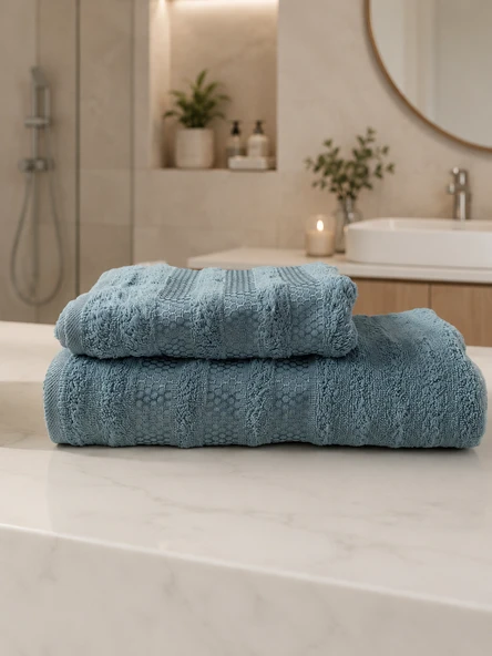 Pamuklu Saç Havlusu 50x90 ve Banyo Havlusu 90x150 Yumuşak Dokulu Emici Saç ve Banyo Havlusu ürün görseli 1