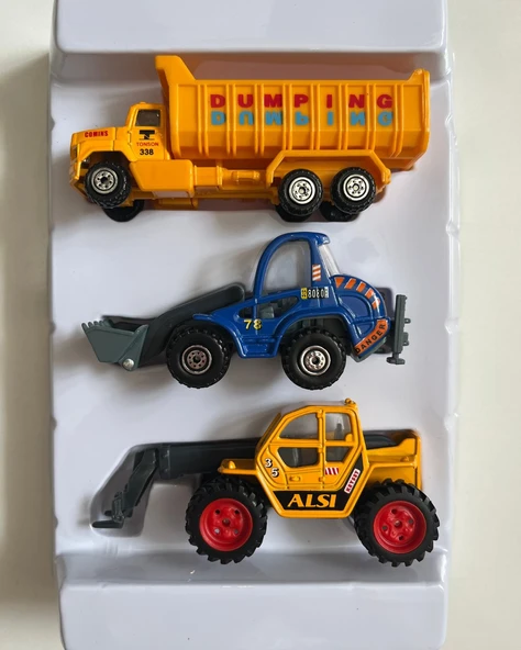 İnşaat Araçları Seti 3 Parça Sarı Mavi Renkli 8 Cm ürün görseli 1