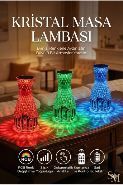 Büro Ev Ofis Hediyesi için Dokunmatik Kristal 16RENK 4MOD Rgb Değişen Gece Lambası ürün görseli 1