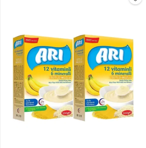 Arı Mama Pirinç Unu 250 gr Sütlü Muzlu 12 Vitminli 6 Minarelli 2'li Set ürün görseli 1