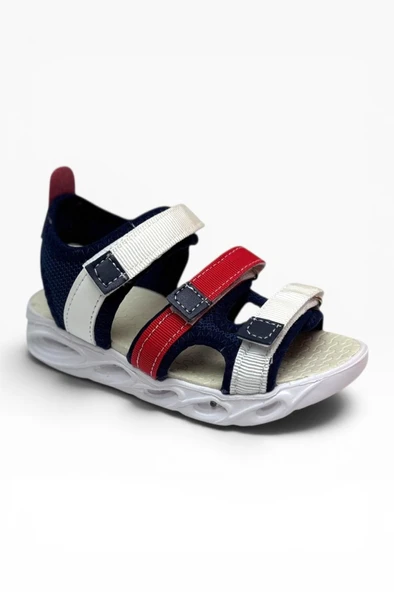 Arzen Bebe 230-26 3 Cırtlı Işıklı Anatomik Çocuk Sandalet Lacivert Beyaz Kırmızı 26-30 ürün görseli 1