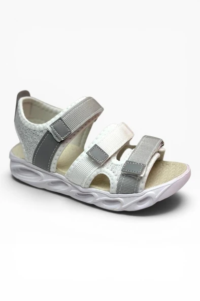 Arzen Bebe 231-26 3 Cırtlı Anatomik Çocuk Sandalet Beyaz Gri 31-35 ürün görseli 1