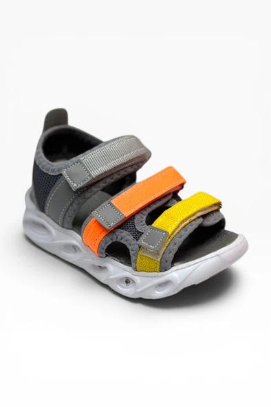 Arzen Bebe 230-26 3 Cırtlı Işıklı Anatomik Çocuk Sandalet Gri Turuncu Sarı 26-30 ürün görseli 1