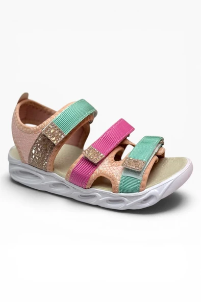 Arzen Bebe 231-26 3 Cırtlı Anatomik Kız Çocuk Sandalet Somon Yeşil Pembe 31-35 ürün görseli 1