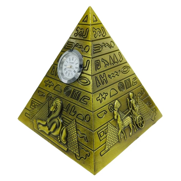 Antik Mısır Piramit Saatli Metal Dekoratif Hediyelik Biblo 10x11cm ürün görseli 1
