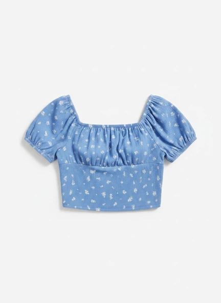 Çiçekli Kız Çocuk Crop Bluz - Resim 2