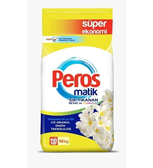 Peros Matik Yasemin Çiçeği Toz Çamaşır Deterjanı 10 kg (Sık Yıkanan Beyazlar ve Renkliler) ürün görseli 1