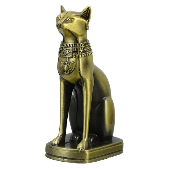 Antik Mısır Kedi Heykeli Bastet Metal Dekoratif Hediyelik Biblo 8x15cm ürün görseli 1
