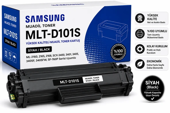 Samsung MLT-D101S Muadil Toner - ML-2160, 2165, 2168, SCX-3400, 3401, 3405, 3405F, 3405FW, SF-760P Serisi Uyumlu Siyah Kartuş ürün görseli 1