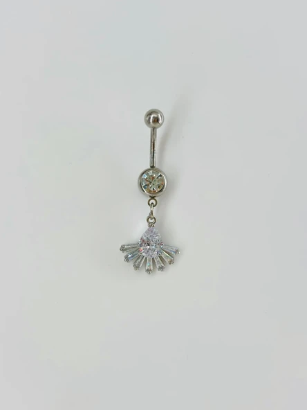 Rodyum Zirkon Taşlı Çelik Göbek Bar Uzunluğu : 13 Mm / Bar Kalınlığı 1.41 Mm /  - Pg0071 ürün görseli 1