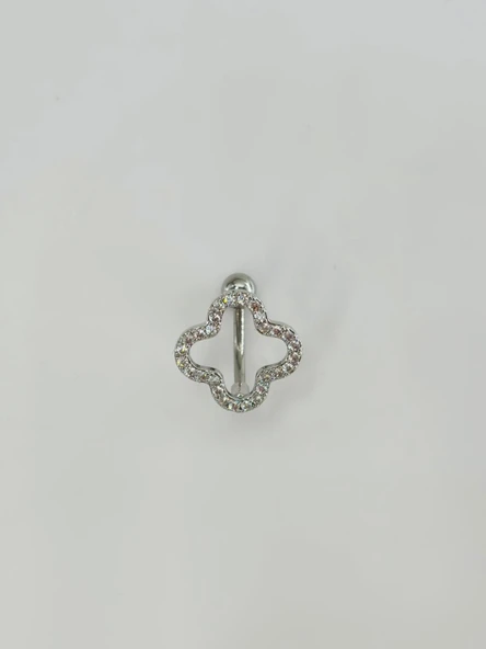 Rodyum Zirkon Taşlı Çelik Göbek Bar Uzunluğu : 13 Mm / Bar Kalınlığı 1.41 Mm /  - Pg0119 ürün görseli 1