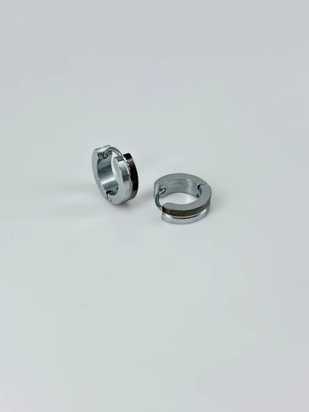 Rodyum Ve Siyah  Çelik Erkek Küpe Çap (9 Mm) Kalınlık (4 Mm) - Ekp0007 ürün görseli 1