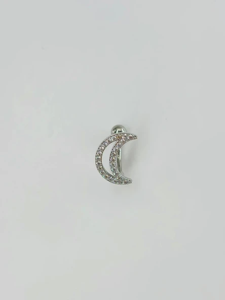 Rodyum Zirkon Taşlı Çelik Göbek Bar Uzunluğu : 13 Mm / Bar Kalınlığı 1.41 Mm /  - Pg0116 ürün görseli 1