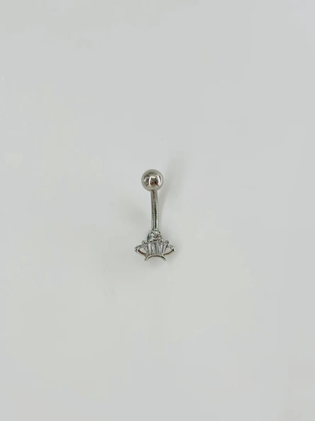 Rodyum Zirkon Taşlı Çelik Göbek Bar Uzunluğu : 13 Mm / Bar Kalınlığı 1.41 Mm /  - Pg0067 ürün görseli 1