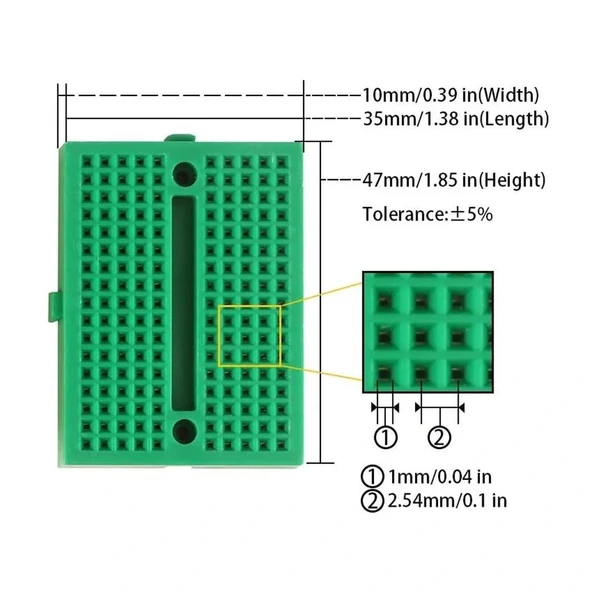 Mini Breadboard Yeşil Yapışkanlı 170 Pin 1 Adet - Resim 3