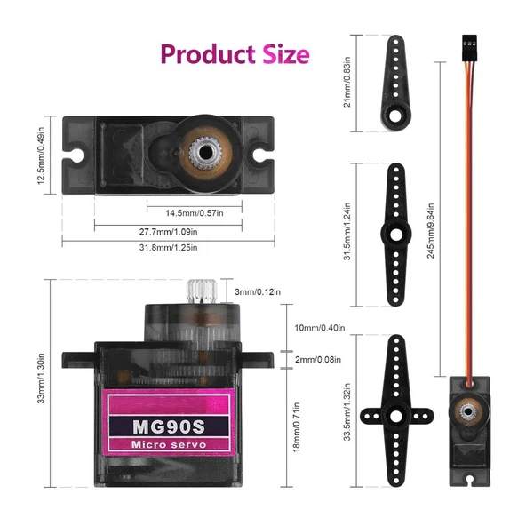 MG90S Tower Pro Micro Servo Motor 180° - Resim 6