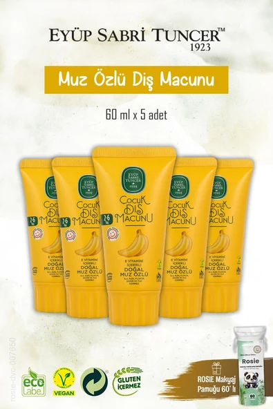 Doğal 5 Adet Muz Özlü Diş Macunu 60 ml, Rosie Hediye ürün görseli 1