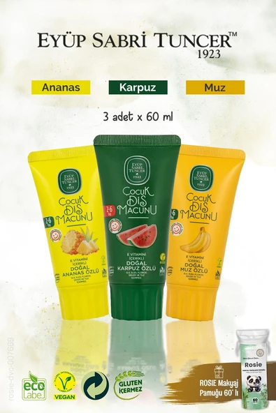 EST Muz, Karpuz ve Ananas Özlü Çocuk Diş Macunları 60 ml, Rosie Hediye ürün görseli 1