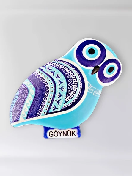 GÖYNÜK Temalı Polyester Kabartmalı Nazar Baykuş Magnet 5,5 x 9 cm  Dekoratif Hediyelik Buzdolabı Süsü  (kod:1139) ürün görseli 1