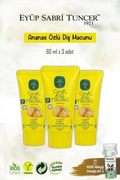 3'lü Doğal Ananas Özlü Diş Macunu 60 ml, Rosie Hediye ürün görseli 1