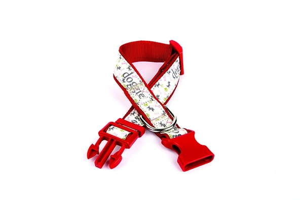 Köpek ve Pati Desenli Dokuma Köpek Boyun Tasması 3 cm x 36-60 cm Kırmızı ürün görseli 1