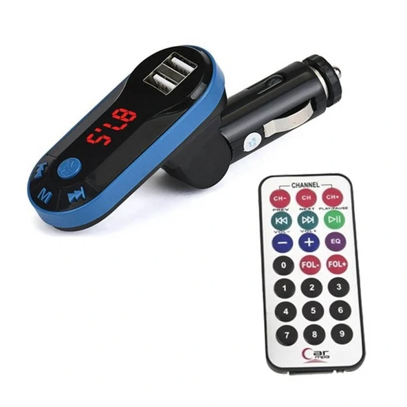 Divex Kumandalı Çakmaklık Girişli Araç Fm Transmitter Bluetooth 2xUSB - SD Kart Mavi DT-600 ürün görseli 1