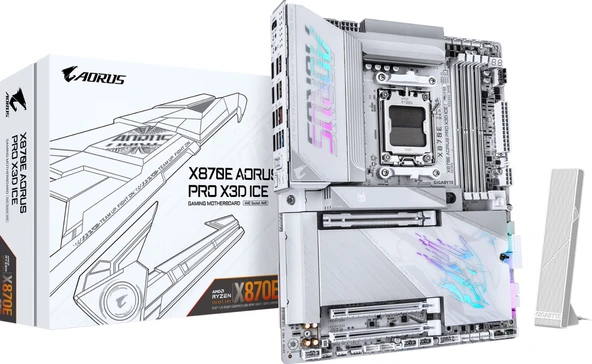 GIGABYTE AORUS PRO X ICE X870E DDR5 HDMI PCIe 5.0 AM5 ATX Beyaz ürün görseli 1