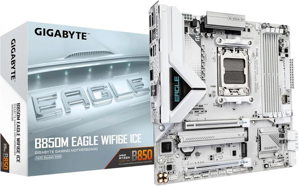 GIGABYTE B850M EAGLE ICE WIFI6E DDR5 HDMI DP-TYPEC PCIE 5.0 AM5 mATX BEYAZ ürün görseli 1